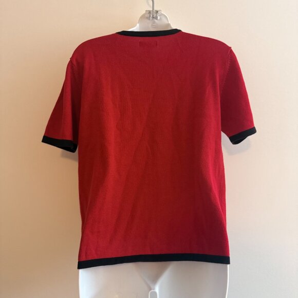 Vintage Yarnworks Red Knit Short Sleeve Sweater Top | Contrast Trim | Size M - Picture 3 of 8